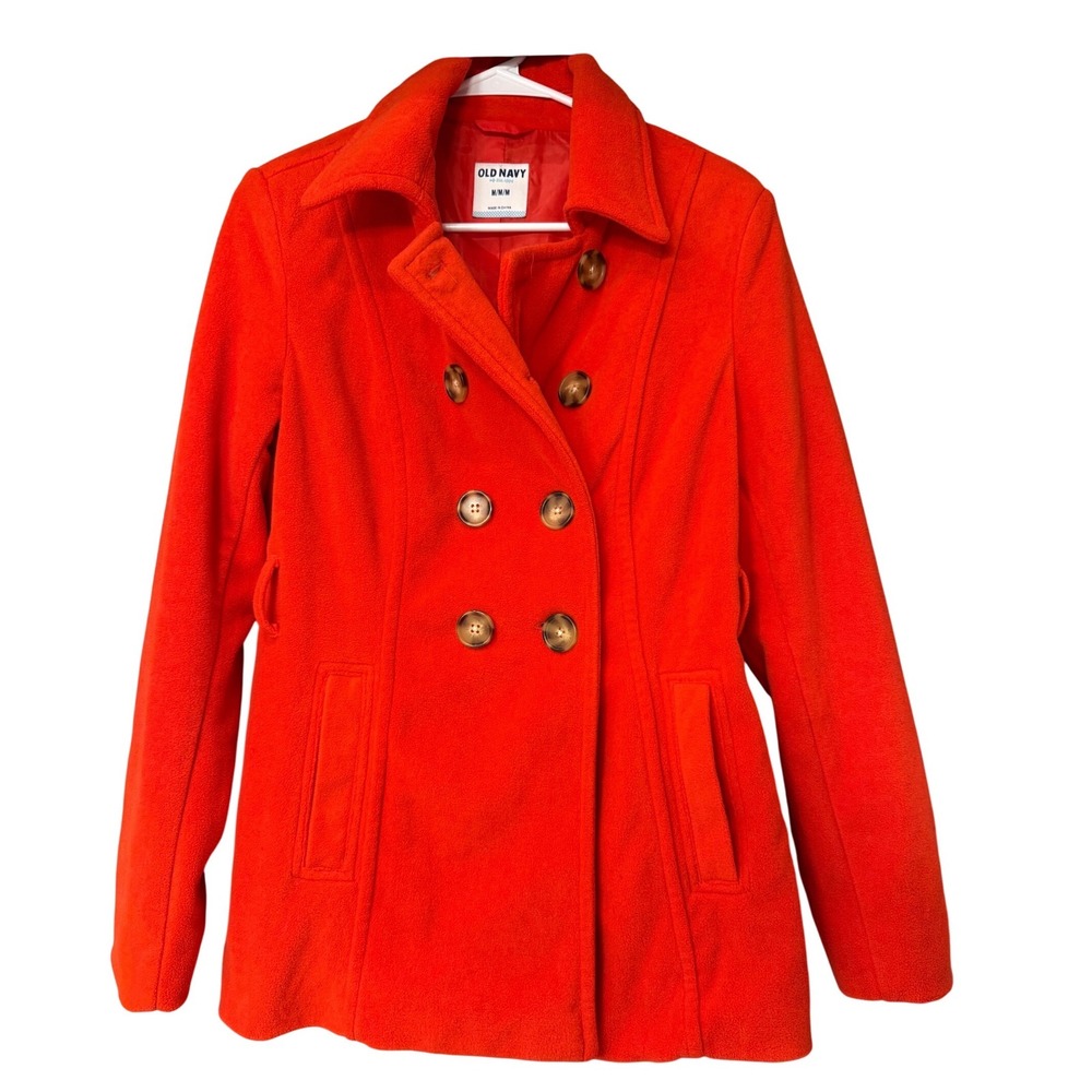 Old Navy Womens Red‎ Fleece Double Breasted Pea Coat Jacket Size M